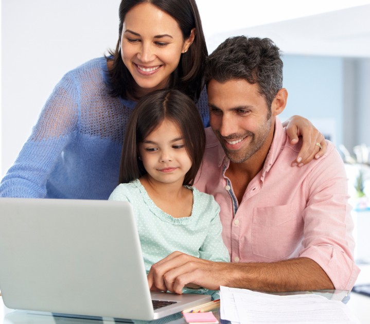 Family on a video consultation at home