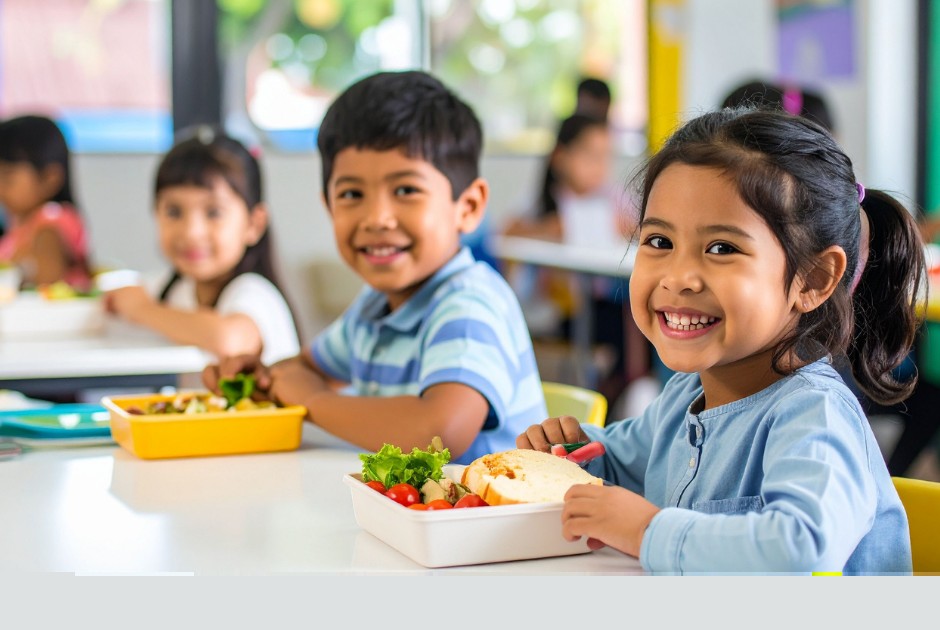 Children enjoying lunch together at school